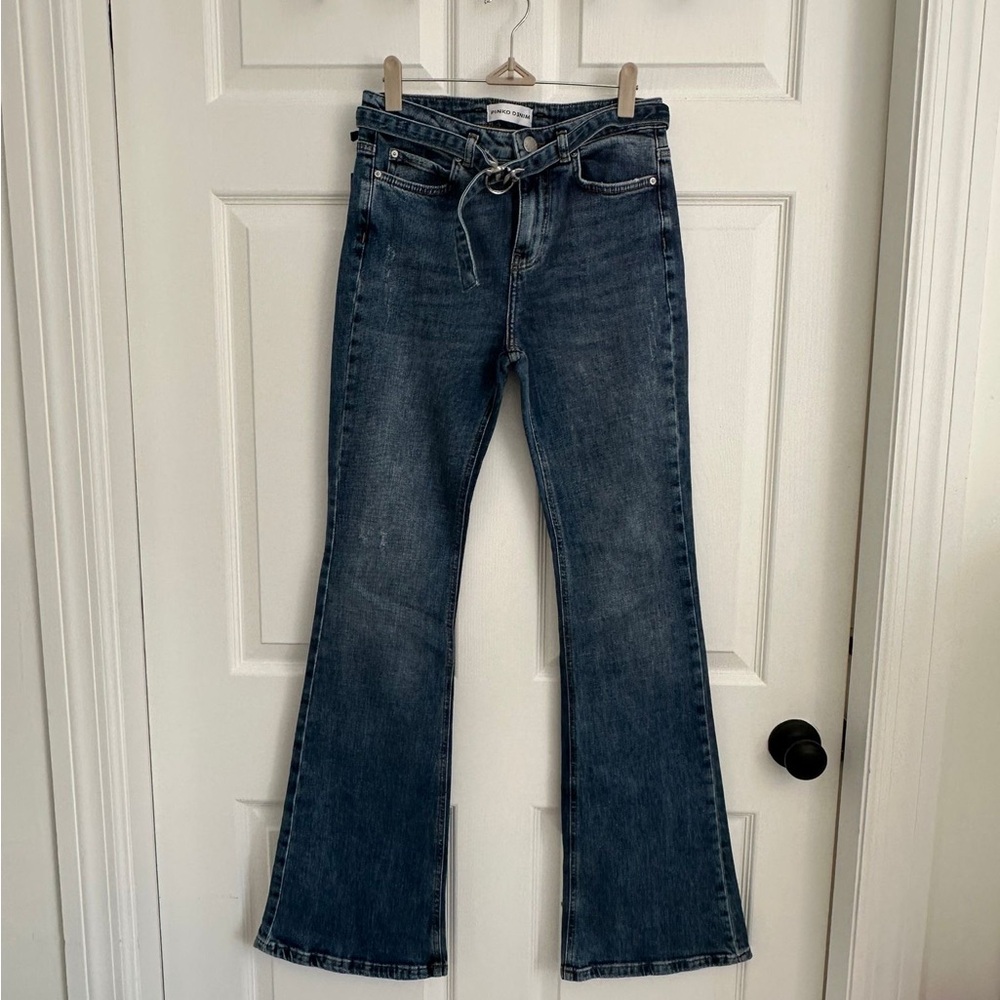 Pinko Flora Flare Size 29 Belted Jeans